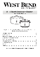 スロー・クッカー West Bend 3-4 Quart Crockery Cooker ユーザマニュアル